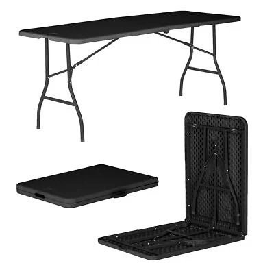 HARBOUR HOUSEWARES 1x Folding Camping Picnic Table 180cm (6ft) Black Outdoor Garden Furniture