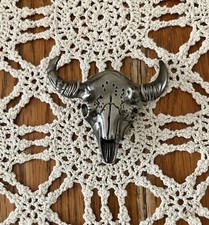 Solid Silver Color Metal Color Bull Head Skull Belt Buckle