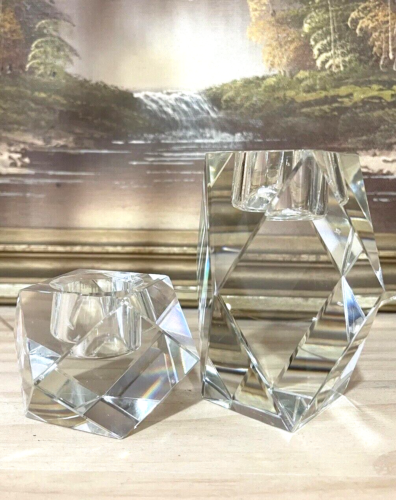 Pair of Rosenthal Crystal Candlestick Holders Faceted Germany - Picture 1 of 5