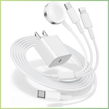 PD 20W USB C Charger 3 in 1 Fast Charging Cable for iPhone/iWatch S11 S10 S9 S8