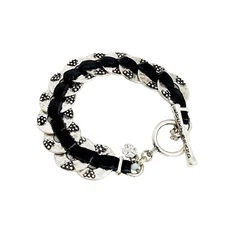 Lucky Brand Antiqued Silver Tone Multi Coin Genuine Leather Toggle Bracelet