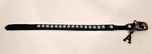 Handmade RN Design Leather & Turquoise Cabochon Cat Collar 12" with an"A" Charm