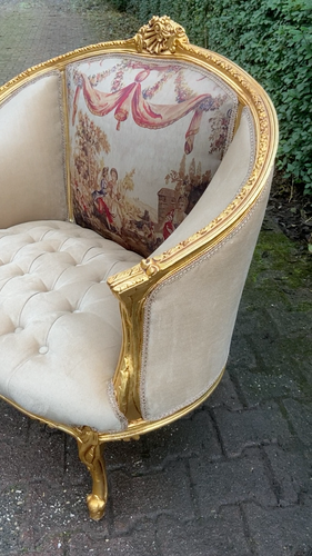 Settee Marquis Loveseat Gold Leaf Tufted Velvet Scenic French Vintage Sofa - Video 1 of 1