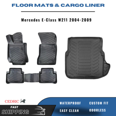 Car Floor Mats & Trunk Cargo Liner for Mercedes E-Class W211 2004-2009 Sedan Set