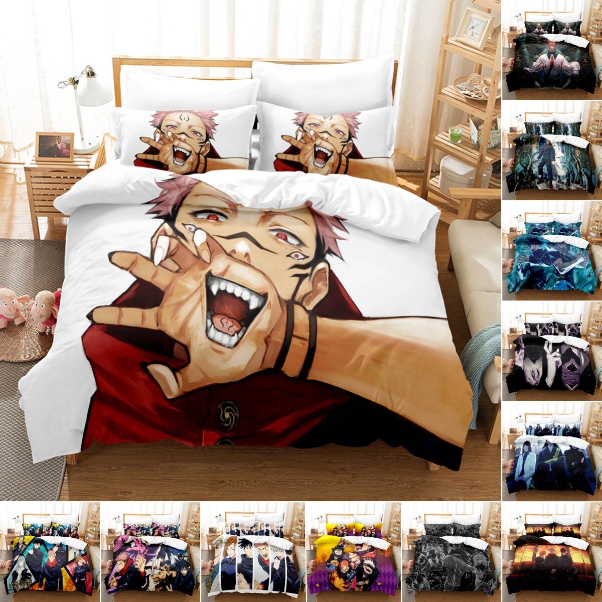 Jujutsu Kaisen Boys Bedding Set 2/3Pcs Quilt Duvet Cover Dorm Single Double  King