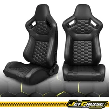 Universal Reclinable Racing Seat Honeycomb + Dual Slider x2 Black PU Carbon