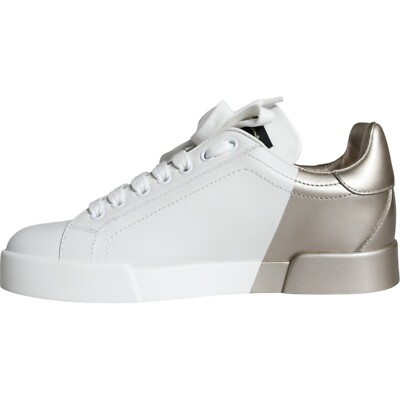 関税なし 送料無料 Portofino Yatch' sneakers DOLCE & GABBANA Shoes White Gold Portofino Low Top Leather