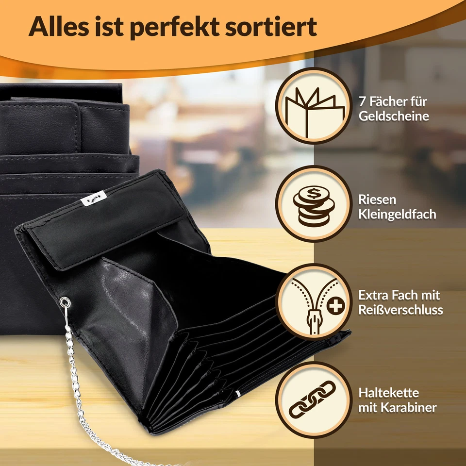Set Kellnerbörse mit Kellnertasche Kette Gastro Geldbeutel Geldbörse Kunstleder - Bild 2 von 4