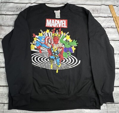 Marvel Comics Avengers Sweatshirt X Large Black Comic Book Superheroes SEE PICS