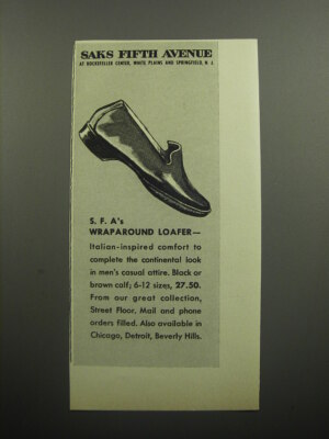 1957 Saks Fifth Avenue Shoes Ad - S.F.A's wraparound loafer