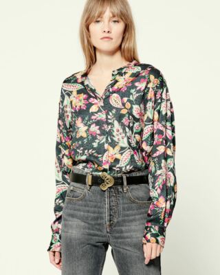 Etoile Isabel Marant Catchell Shirt Tunic Top Buttondown Floral Print XL 229279