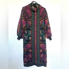 Farm Rio. Yawanawa  Sweater Dress Size Small High Wide Mockneck Midi Knit Dress