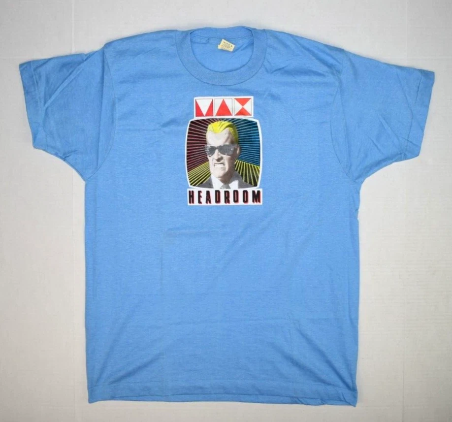 Camiseta Vintage Talla M Años 80 Max Headroom Original Transferencia de Calor Pantalla Azul Estrellas Foto 2 de 4