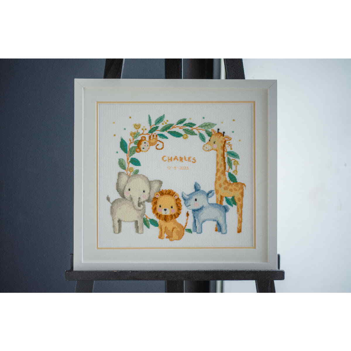 Kit Point De Croix Compté VERVACO Animaux De La Jungle - Cadeau Naissance Personnalisé 36x33cm