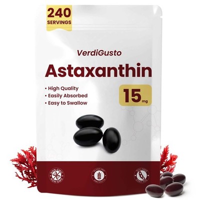 15mg Astaxanthin Softgels | 240 Count | Antioxidant Supplement for Eye & Skin He