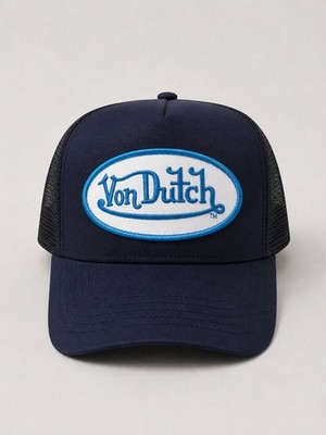 Von Dutch Navy Blue Trucker Hat Snapback Mesh Cap Logo Patch NWT Y2K Unisex