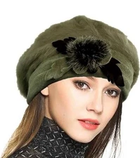 3- FORBUSITE  Angora Wool Beret Hat French Style Newsboy Bucket