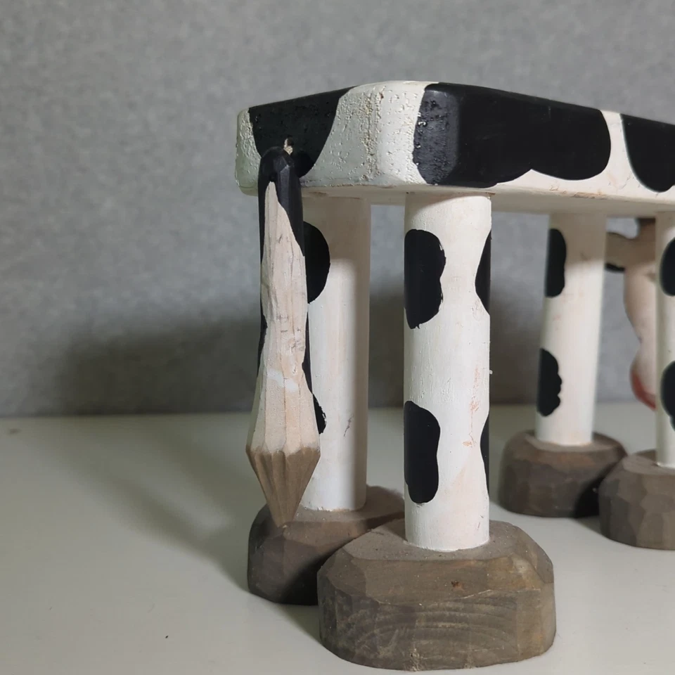 Banco de banquinho arte popular vaca pintado à mão pequeno suporte para plantas 12"x7"x4" arte feita à mão - Imagem 3 de 4