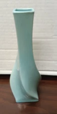 Vintage Murano Style Light Blue Vase with swirl design 6.75" (VG, S)