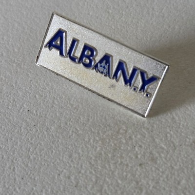 Albany New York Travel Souvenir Lapel Pin Silver Blue Enamel Vintage