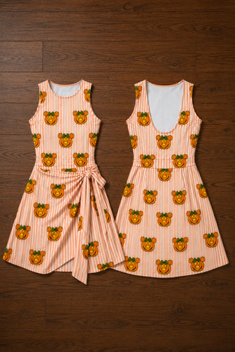 Halloween Mickey Minnie Pumpkins Striped Wrap Skort Dress