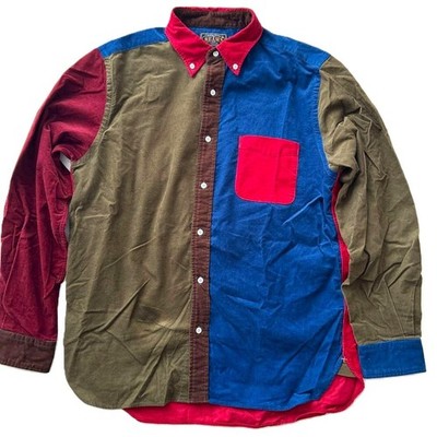 BEAMS PLUS Button Down Shirt Corduroy Panel 100% Cotton Multi Color Men's Size L