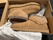 UGG Classic Mini Fluff Brown Suede Shearling Lined Pull-On Ankle Boot 8