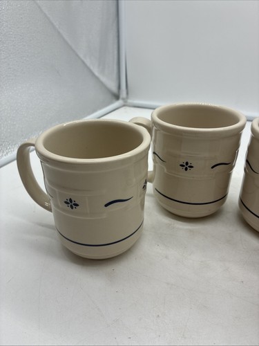 Set of 4 Longaberger Pottery Woven Traditions Classic Blue 12 oz Coffee Mugs USA - Picture 2 of 12