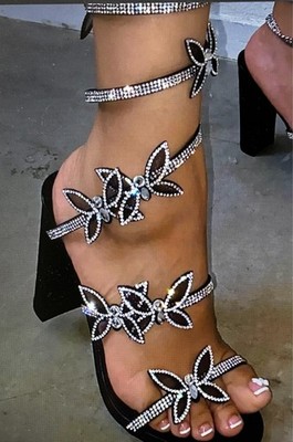 Wild Diva Butterfly Rhinestones Strappy Open Back Sandals - Size 8