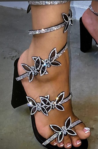 Wild Diva Butterfly Rhinestones Strappy Open Back Sandals - Size 8
