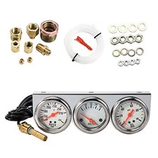 Triple Gauge Kit, 3 in 1 Car Oil Volt Water Gauge, Chrome Housing, White Face,