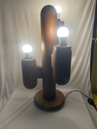 Mid-Century Wooden Cactus Lamp Charles Gibilterra 60-70s MCM Modeline No Domes - Picture 2 of 20