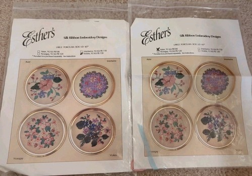 Nastro seta Esther's anni 90 ricamo porcellana scatola coperchio Aster e violette kit fiori