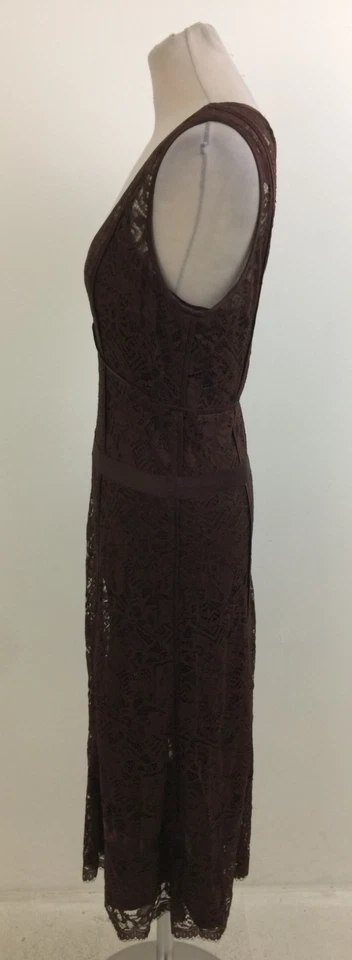 Vestido para mujer DKNY talla 8 marrón crochet encaje forrado midi usado F1 Foto 3 de 4