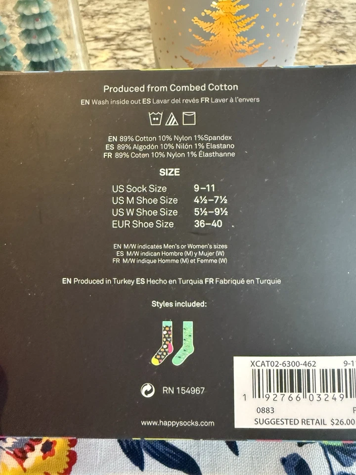 NOVO Conjunto de 2 Meias de Algodão Happy Socks Cat Lover Crew, Feminino Tamanho 5.5-9.5 - Imagem 4 de 4