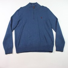 Polo Ralph Lauren Sweater Men's M Blue Cotton Knit 1/4 Zip Small Pony