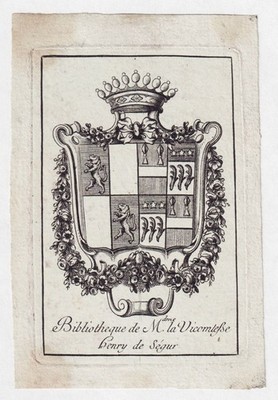 Exlibris Portelance Vicomtesse De Ségur Perigord Bookplate Engraving 18th