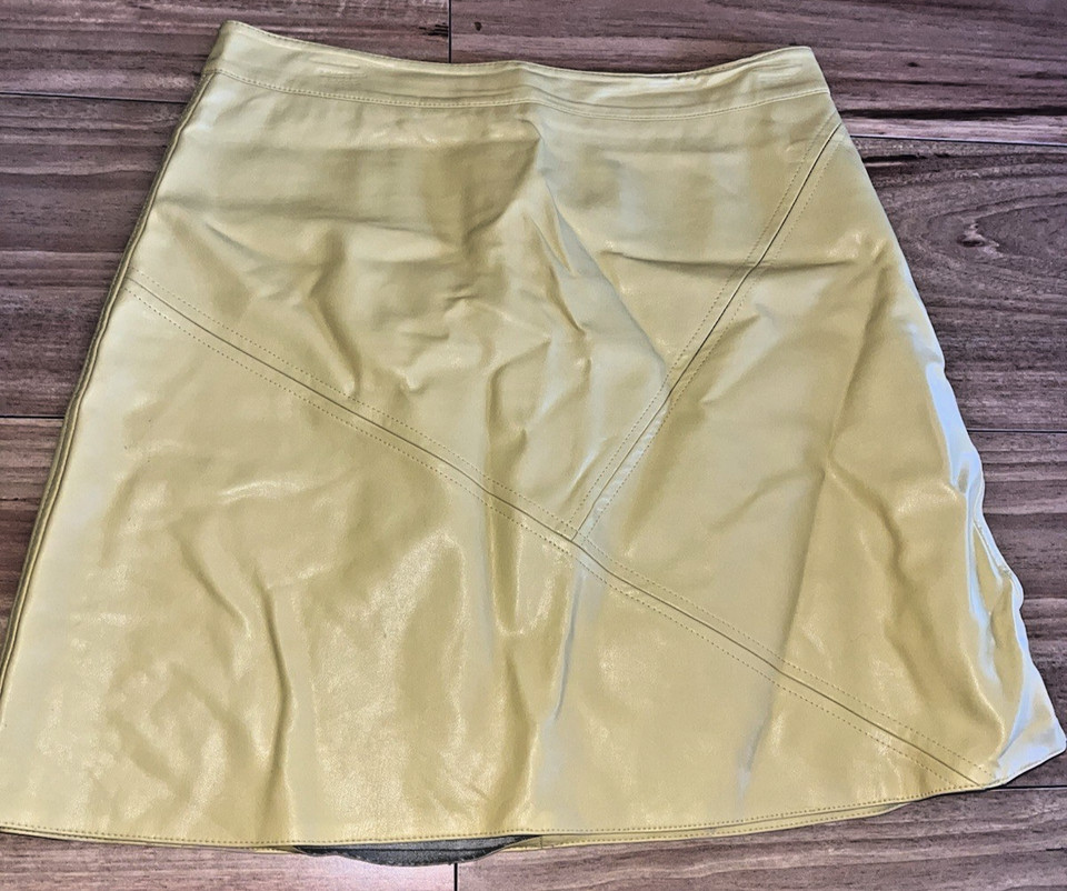 Zara Mustard Faux-Leather Panelled A-Line High-Waisted Mini Skirt Size M