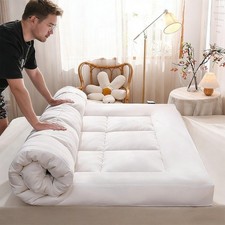 Rolling Futon Mattress Brushed Quilted Mattress Padded Thick Tatami Mat Topper