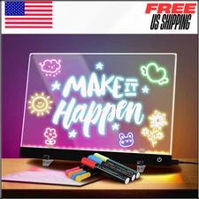 16" LED Note Board Light Up Drawing Board W 16 Markers & Cards, Led Acrylic