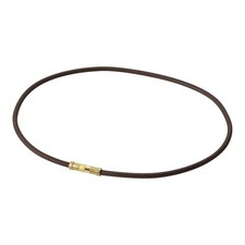 Phiten Rakuwa Magnetic Titanium Necklace, Leather Style, Brown/Gold, 50Cm 