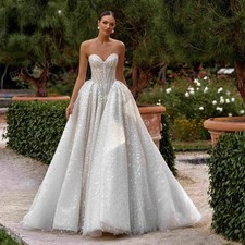 Gorgeous Sweetheart A-Line Wedding Dress Sleeveless Beaded Bride Gown Princess