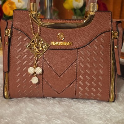 LOVE MOSCHINO Brown Medium Satchel Top Handle Bag Zip Gold Hardware Charm