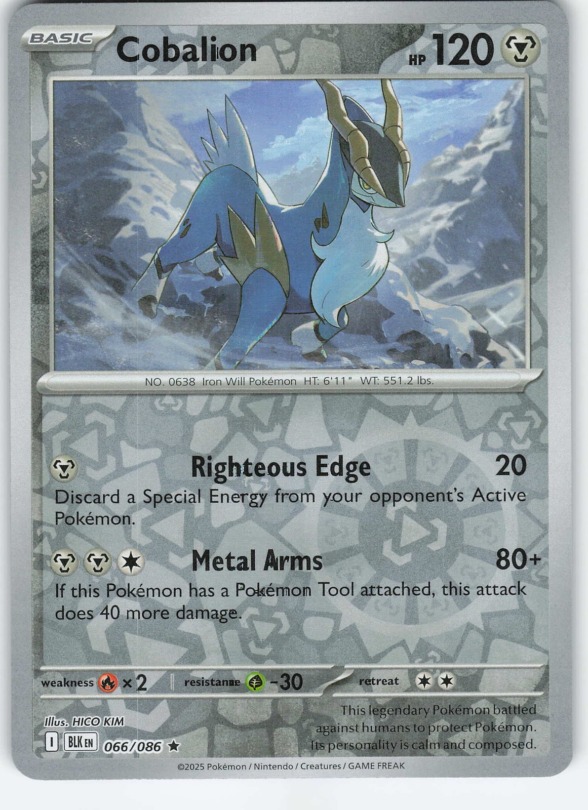 Cobalion 066/086 Rare Reverse Holo SV: Black Bolt NM Pokémon