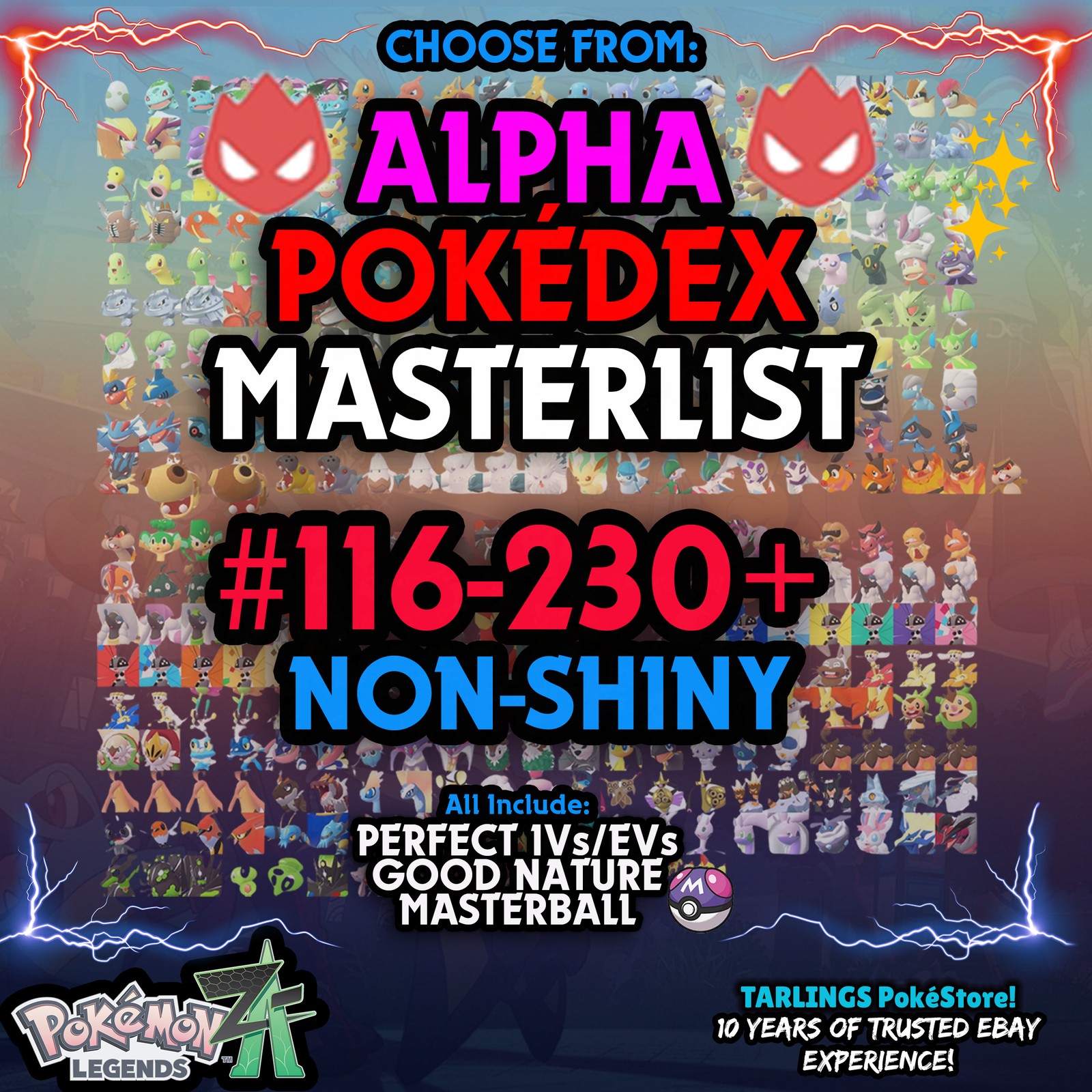 Pokemon Legends ZA 🐉 PokeDex ALPHA Masterlist - #116-230 NON-SHINY 🐉 You Pick!