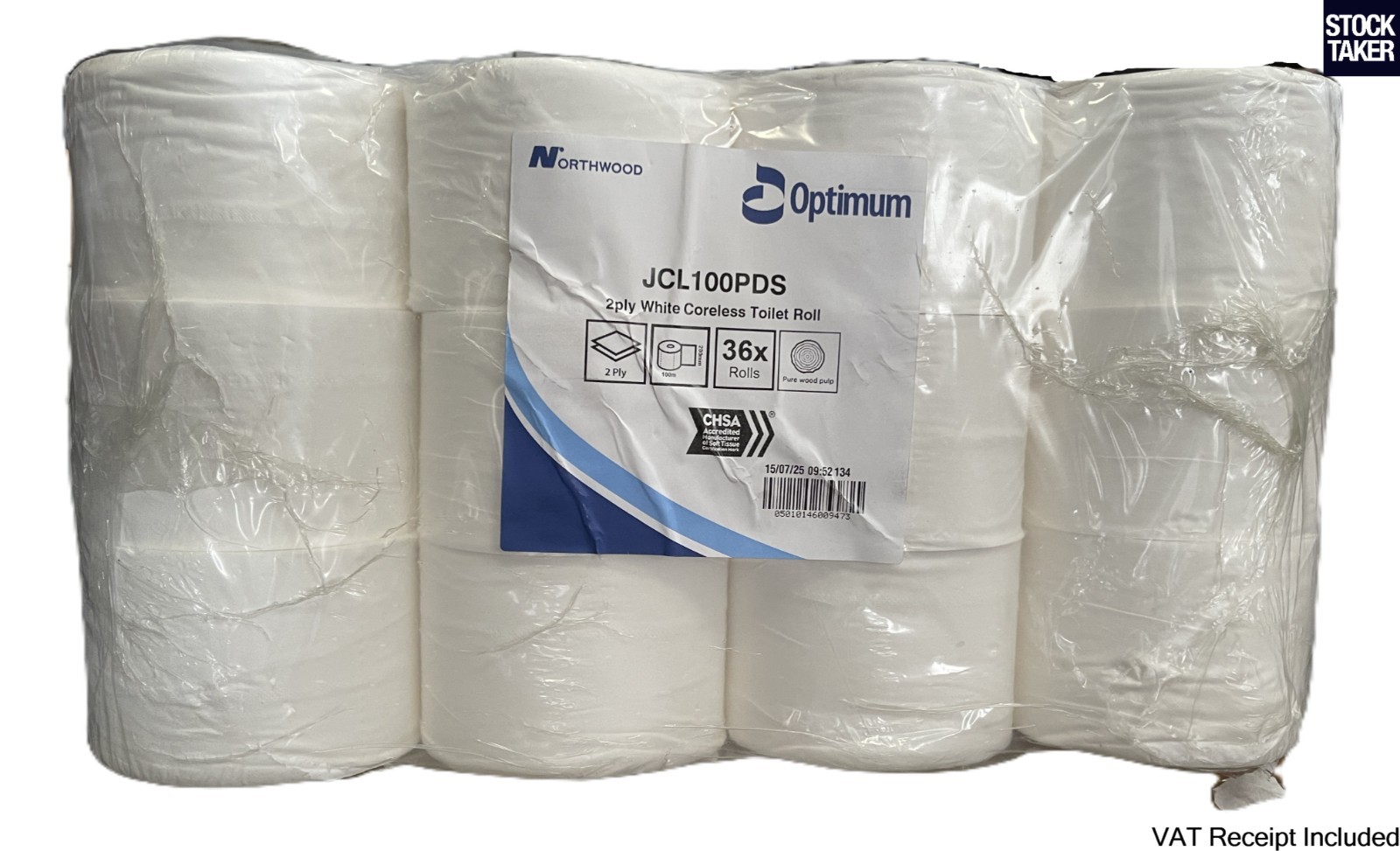 (36 Rolls) Optimum Coreless 2-Ply White Toilet Paper 90mm x 100m Tissue VAT Incl