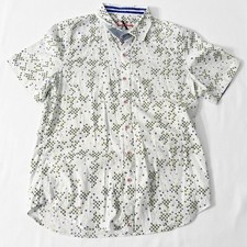 Robert Graham X Shirt Mens XL White Geometric Short Sleeve Button Up Cotton