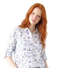 Foxcraft Light Blue And White Floral Birds Cotton Blouse Women In Size 16 W Xl