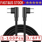 90 Degree Angle USB-C to USB-C Charger Cable Fast Charging Type Sync Cord Lot