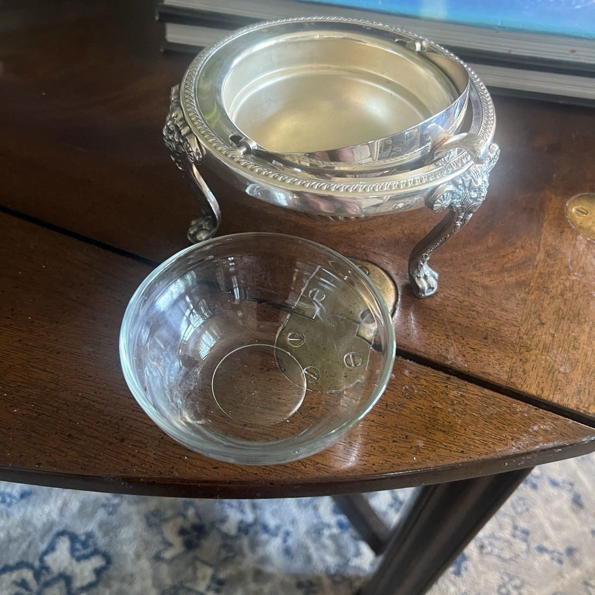 Vintage Silver Plate Roll Top Lid Caviar Butter Dish Server Lion 